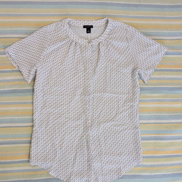 Ann Taylor white with black polka dots mixed media blouse XSP - Picture 1 of 7